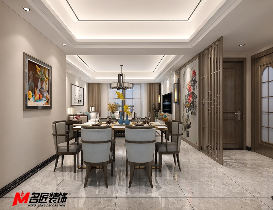新中式风格室内装修设计效果图-河源中海寰宇三居123平米