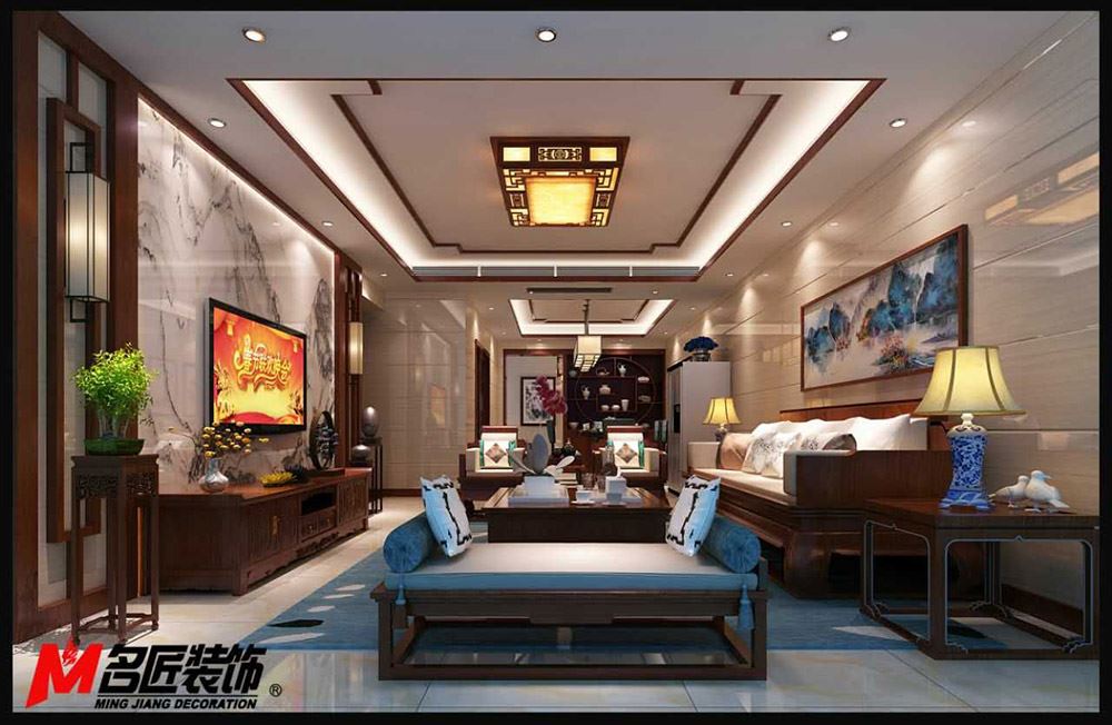 新中式风格室内装修效果图-天和城三居117平米