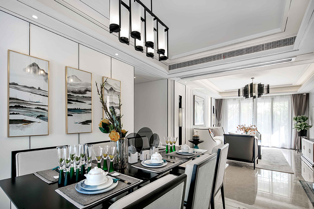 现代轻奢风格室内装修效果图-江山一品三居125平米-餐厅桌椅