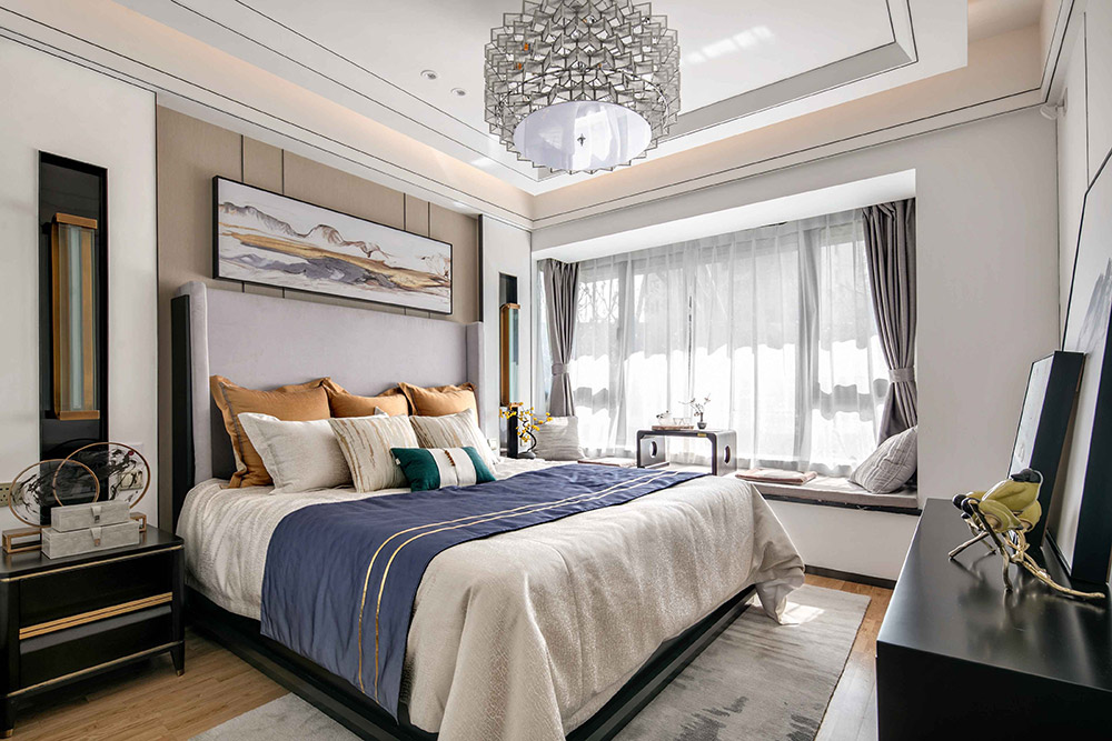 现代轻奢风格室内装修效果图-江山一品三居125平米-卧室